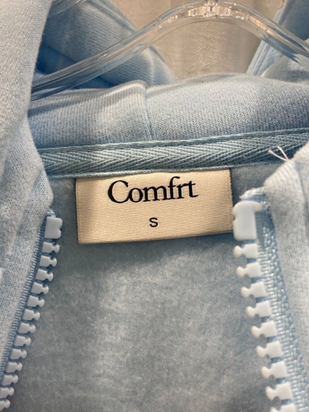 Comfrt Pastel Edit Zip-Up Hoodie S Baby Blue Casual Lounge Preppy Minimalist New - Picture 7 of 12